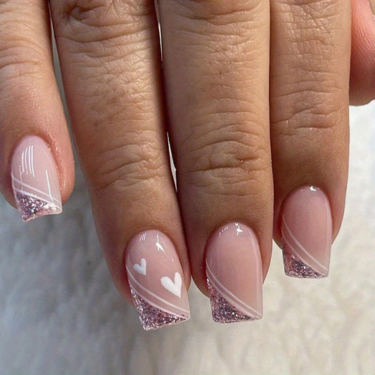 Heart line art French nails.