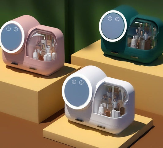 Cute Makeup Organizer Box with USB Fan