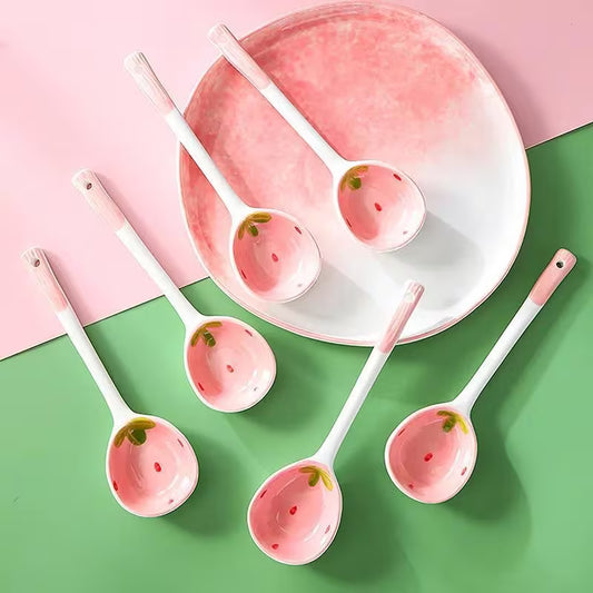 Kawaii Strawberry Ceramic Soup Spoon