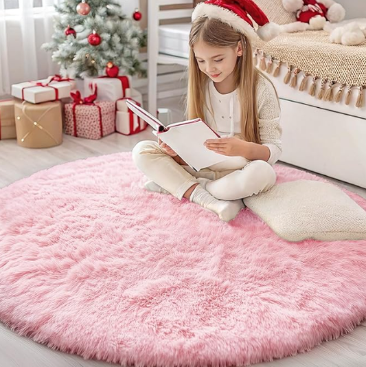 (4 ft) Pink Round Shaggy Area Rug