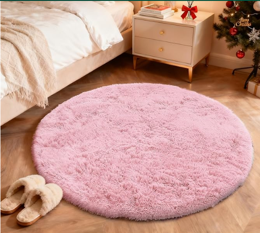 (4 ft) Pink Round Shaggy Area Rug