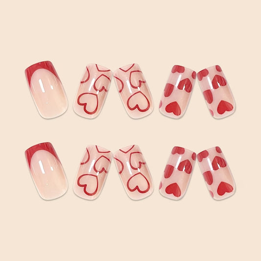 Red lace heart French nails