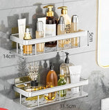 Wall-Mounted Adhesive Storage Shelf with Hooks