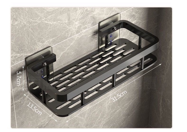 Wall-Mounted Adhesive Storage Shelf with Hooks