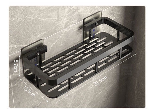 Wall-Mounted Adhesive Storage Shelf with Hooks