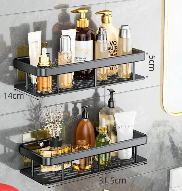 Wall-Mounted Adhesive Storage Shelf with Hooks