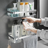 Wall-Mounted Adhesive Storage Shelf with Hooks