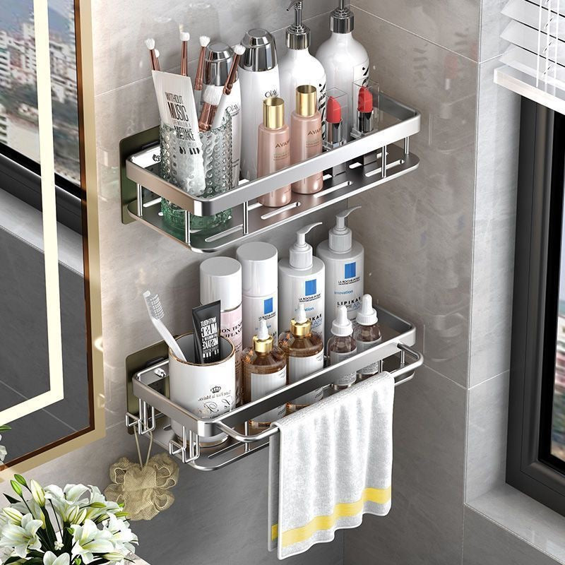 Wall-Mounted Adhesive Storage Shelf with Hooks