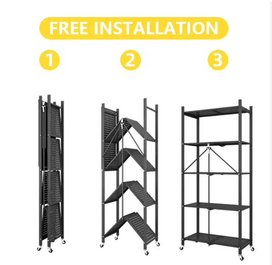 5-Tier Foldable Steel Rolling Storage Cart