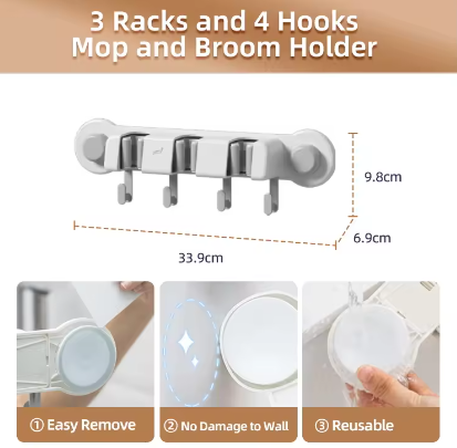 Wall-Mounted Metal Mop & Broom Organizer Rack