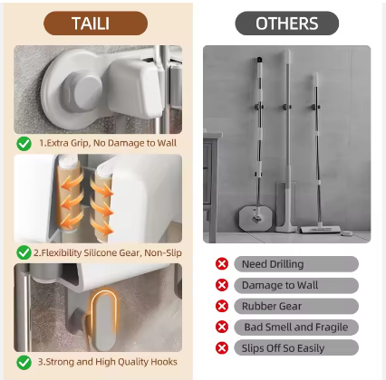 Wall-Mounted Metal Mop & Broom Organizer Rack