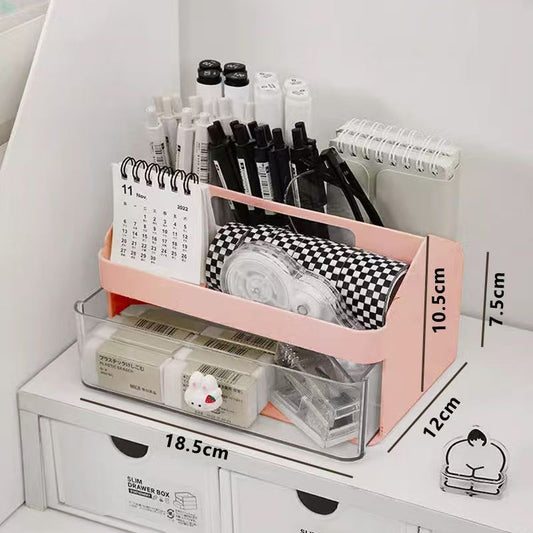 Multifunctional Office Organizer with Oblique Pen Holder & Drawers
