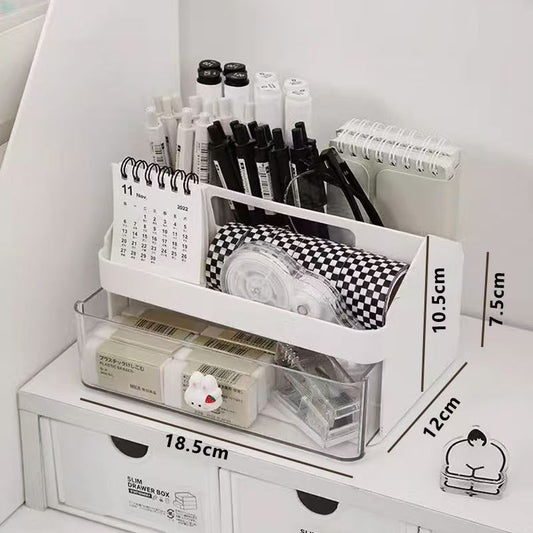 Multifunctional Office Organizer with Oblique Pen Holder & Drawers