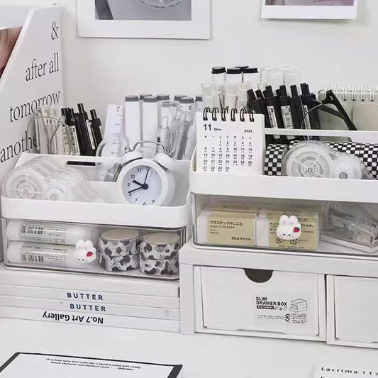 Multifunctional Office Organizer with Oblique Pen Holder & Drawers