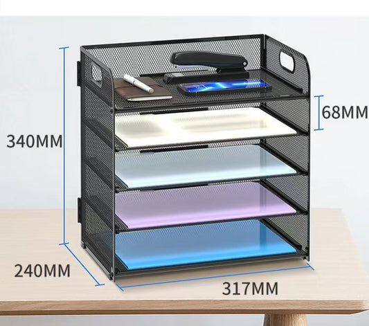 5-Tray Mesh Paper Organizer with Handle