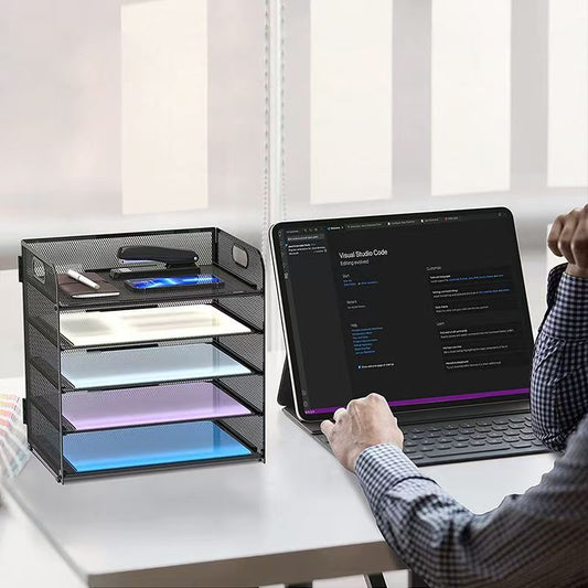 5-Tray Mesh Paper Organizer with Handle