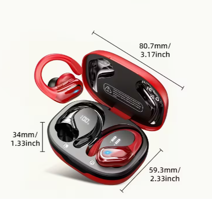 Wireless Earbuds with Earhooks (Bass + LED Display)