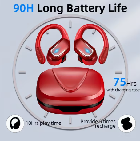 Wireless Earbuds with Earhooks (Bass + LED Display)