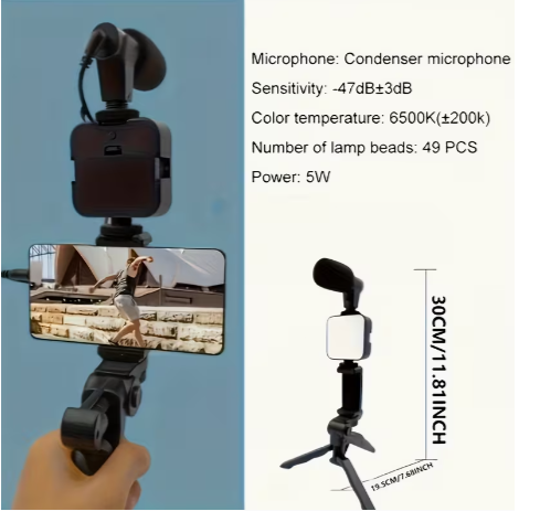 Portable LED Vlogging Kit with Phone Holder