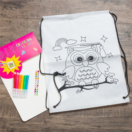 Colorable Kids Drawstring Backpack Set (8PCS)