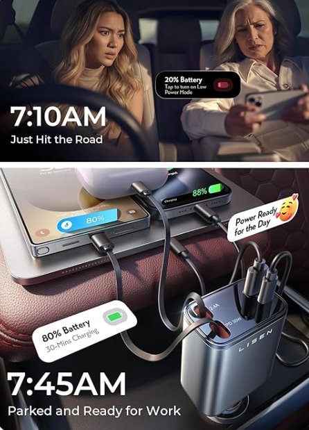 LISEN 69W Retractable Car Charger