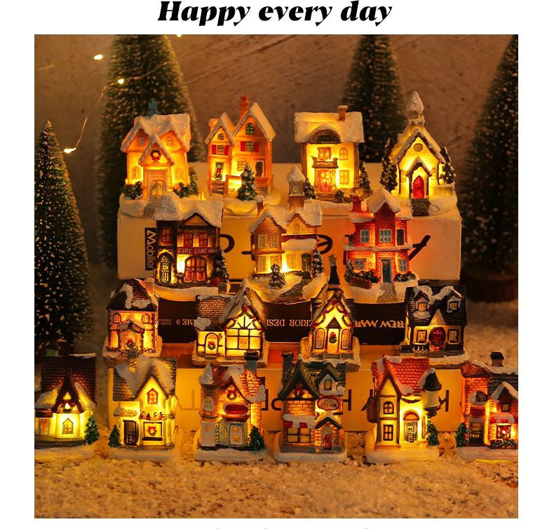 Resin Light-Up Christmas Cabin Figurine