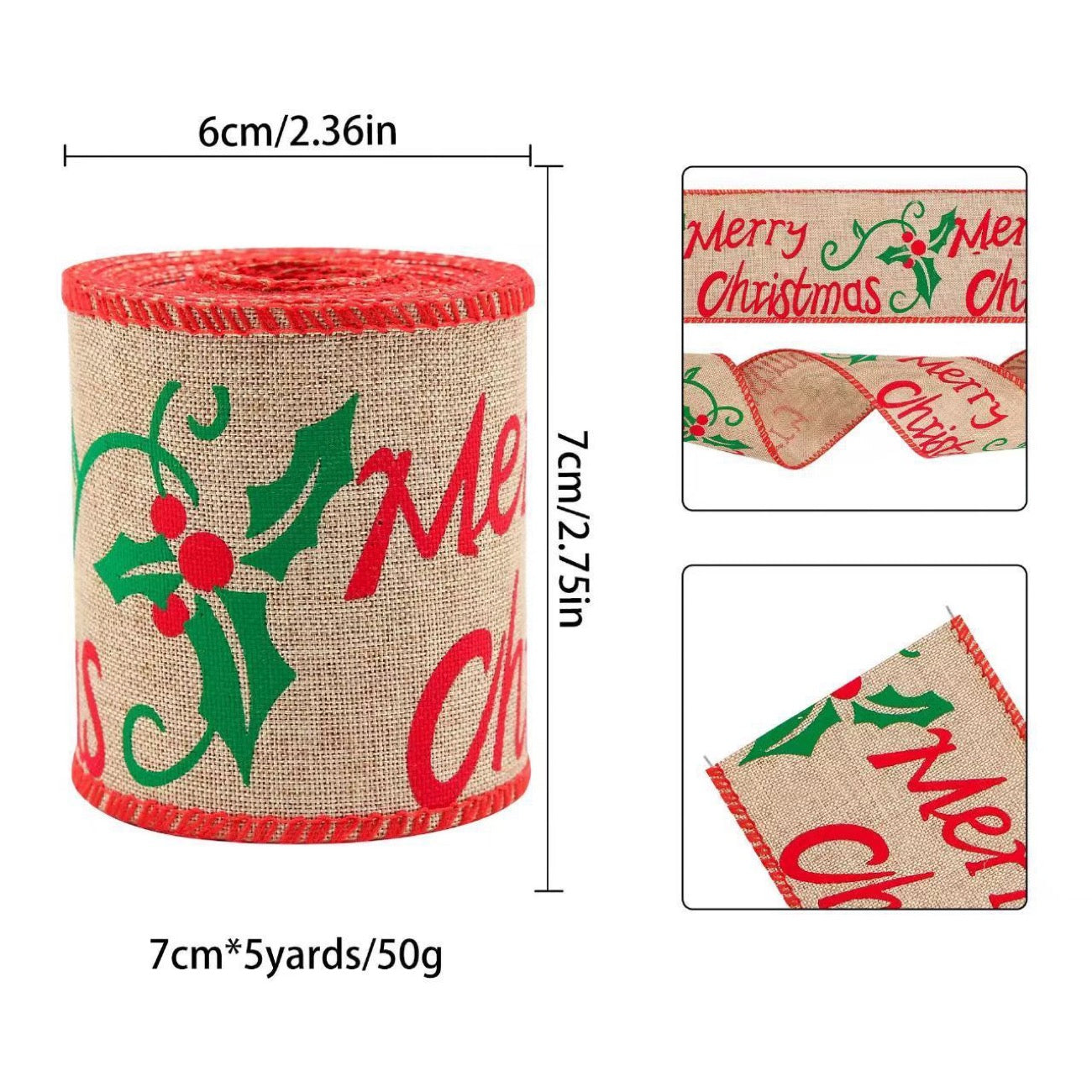 Christmas Wired Burlap Ribbon