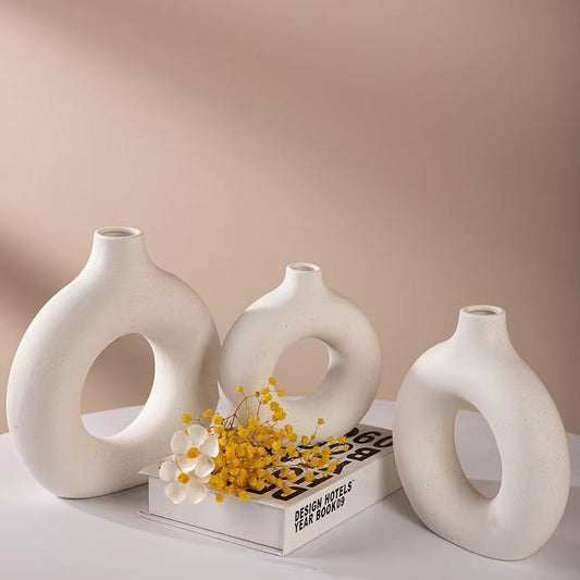 Set of 3 White Ceramic Vases