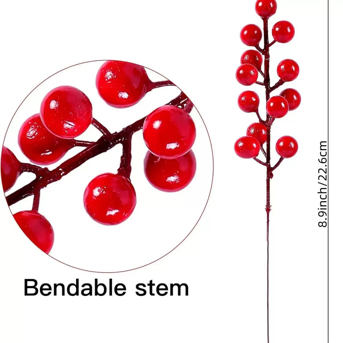 45 Pcs Artificial Pine Picks with Red Berries