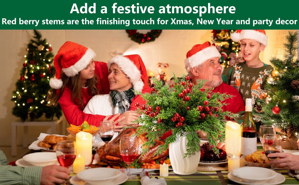 45 Pcs Artificial Pine Picks with Red Berries