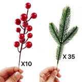 45 Pcs Artificial Pine Picks with Red Berries