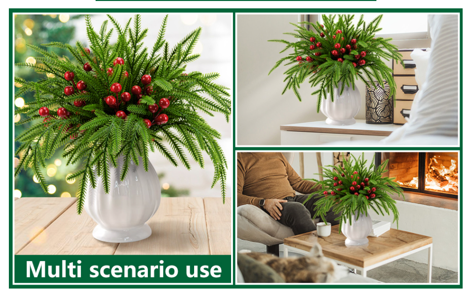 45 Pcs Artificial Pine Picks with Red Berries