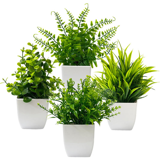 4 Pack Mini Faux Greenery Potted Plants