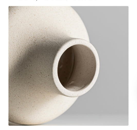 2pc Off-White Round Ceramic Vase Set