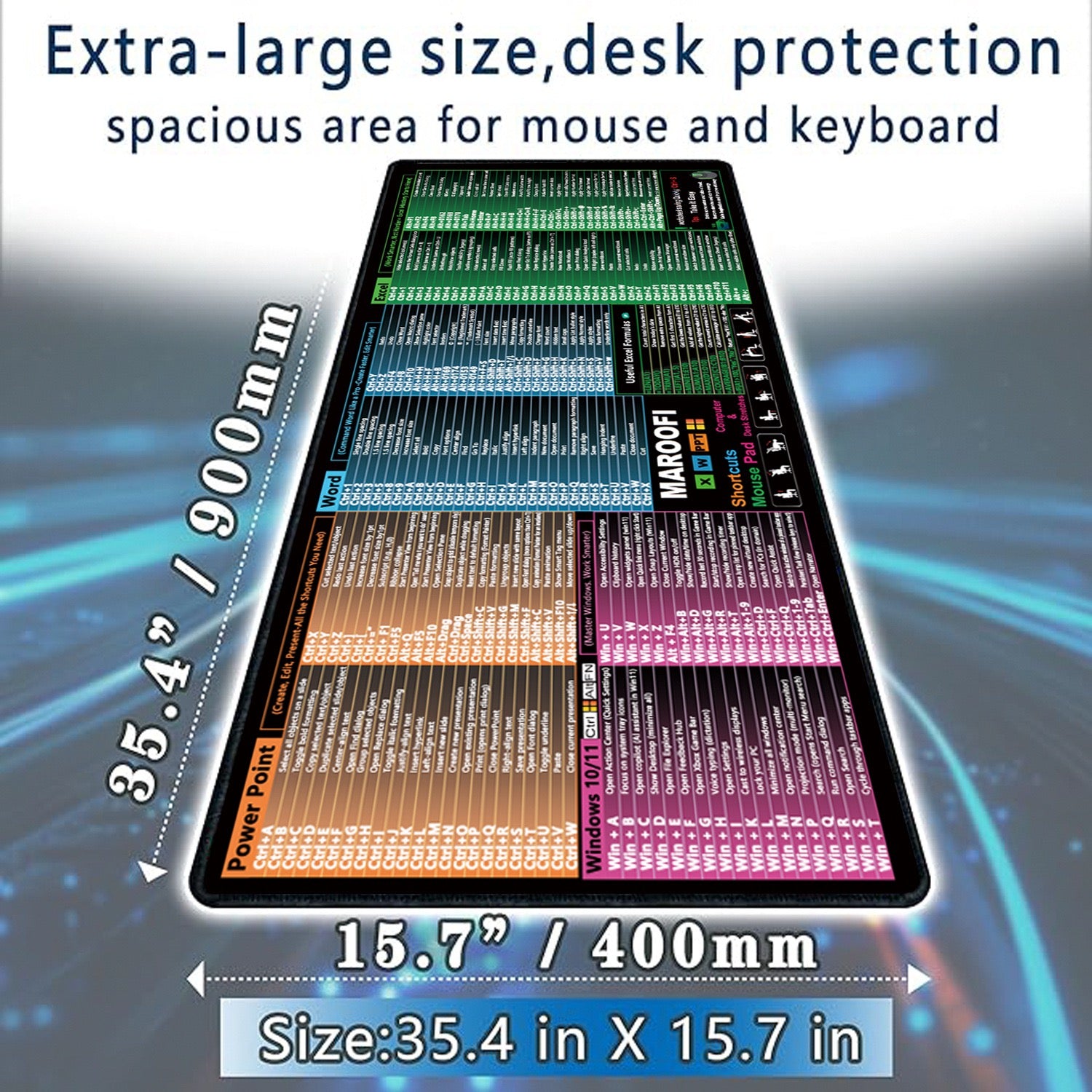 Extra-Large Shortcut Keys Mouse Pad