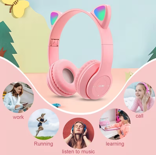 Anime Cartoon Cat Ear Wireless LED Headphones