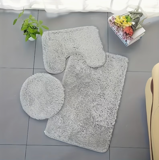 3pcs Plush Bathroom Rug Set