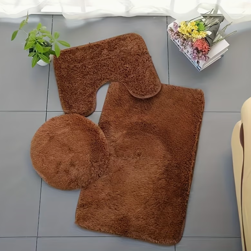3pcs Plush Bathroom Rug Set – Non-Slip & Warm