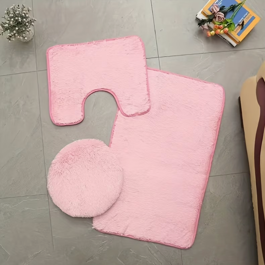 3pcs Plush Bathroom Rug Set – Non-Slip & Warm