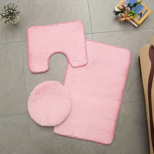 3pcs Plush Bathroom Rug Set