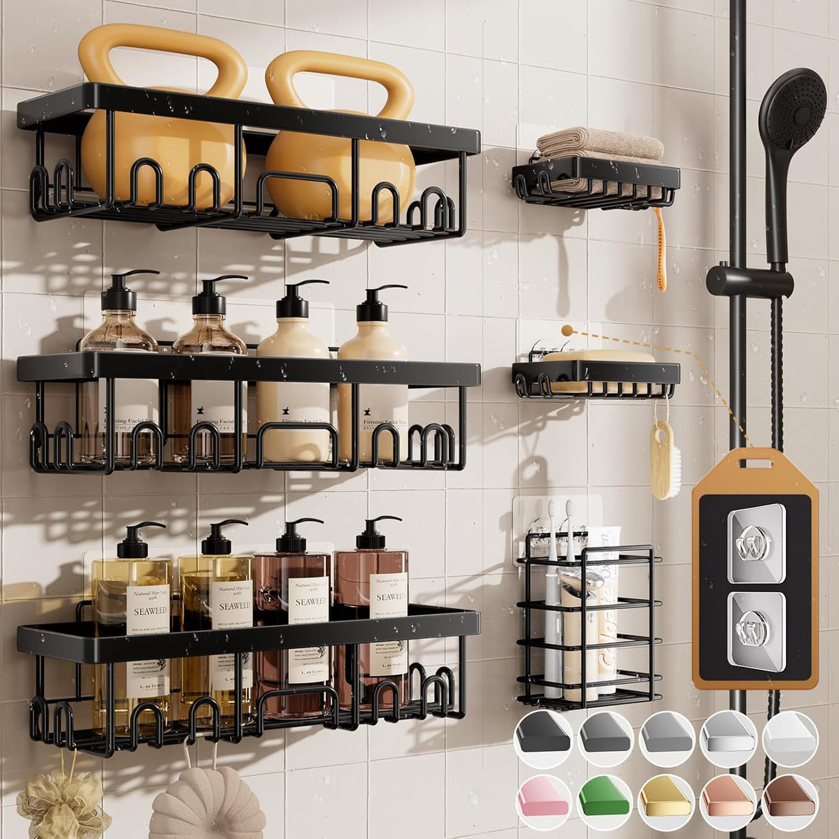 Large Capacity Wall Shelves with Soap Holder