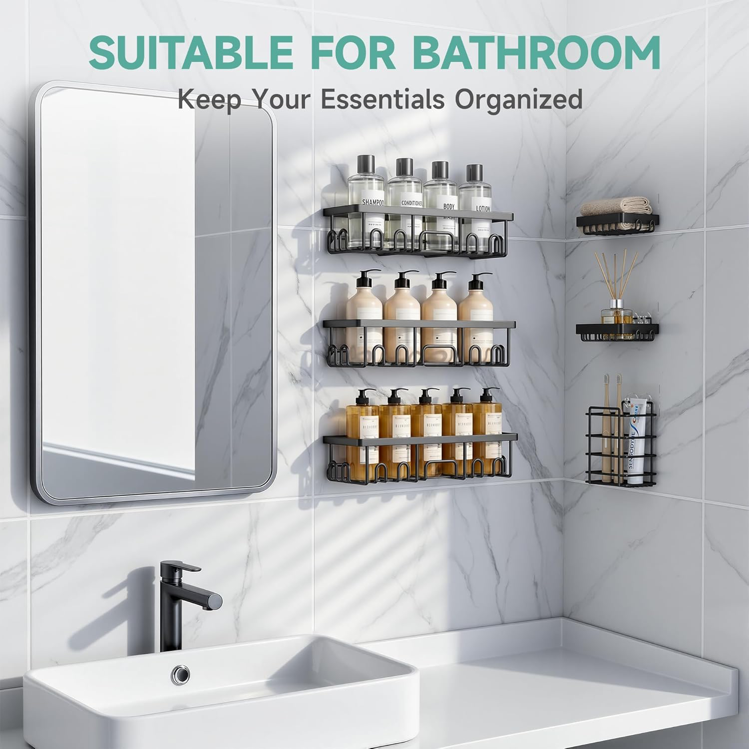 Large Capacity Wall Shelves with Soap Holder