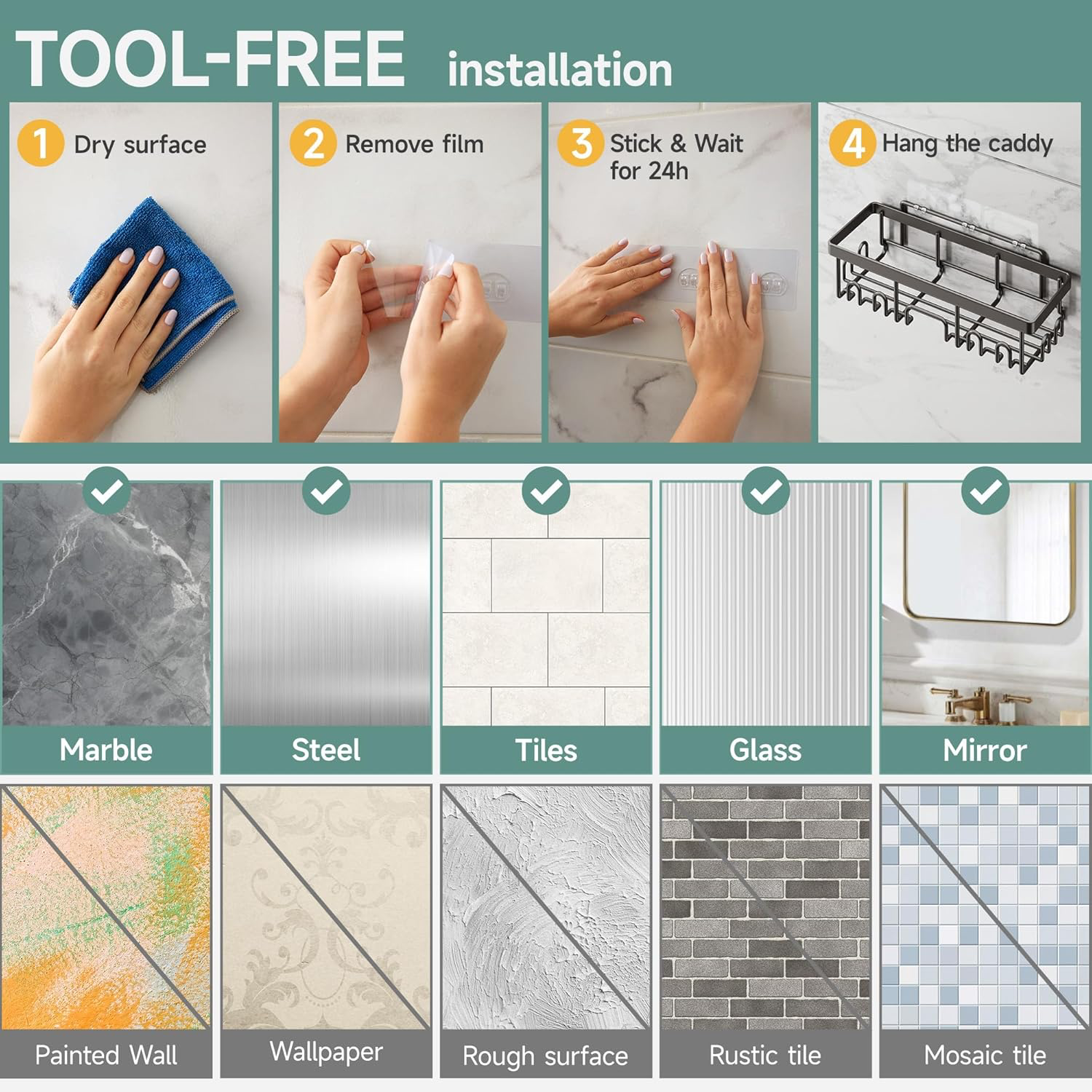 Large Capacity Wall Shelves with Soap Holder