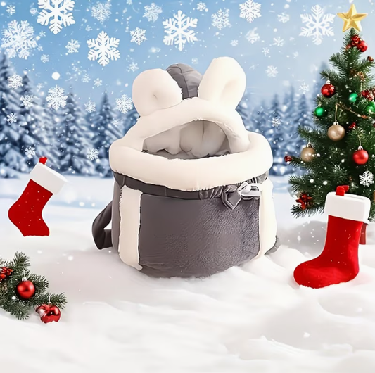 Winter Cat Backpack with Warm Bed