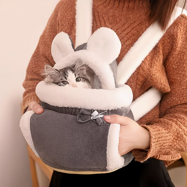 Winter Cat Backpack with Warm Bed