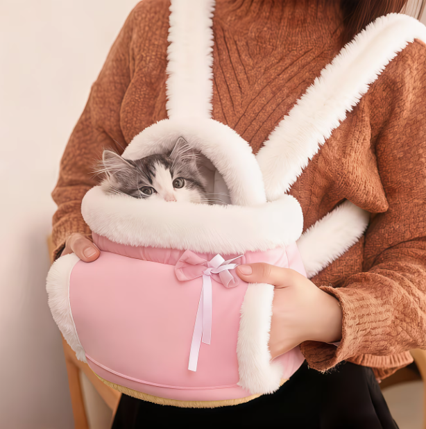 Winter Cat Backpack with Warm Bed