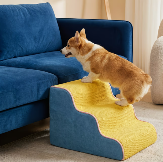 1pc L-size Yellow and Blue Dual-color Ripple Orthopedic Pet Climbing Ladder for Cats and Dogs