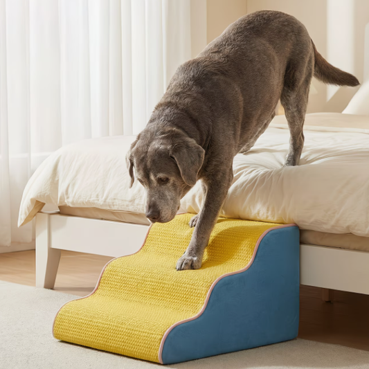 1pc L-size Yellow and Blue Dual-color Ripple Orthopedic Pet Climbing Ladder for Cats and Dogs