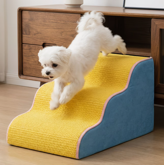 1pc L-size Yellow and Blue Dual-color Ripple Orthopedic Pet Climbing Ladder for Cats and Dogs