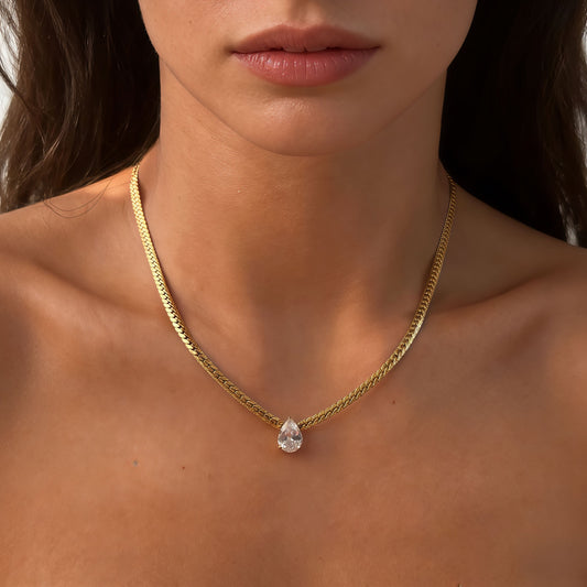 Gold Teardrop Rhinestone Necklace